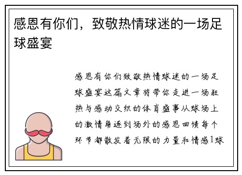 感恩有你们，致敬热情球迷的一场足球盛宴
