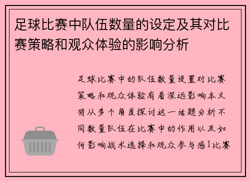 足球比赛中队伍数量的设定及其对比赛策略和观众体验的影响分析
