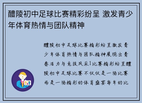 醴陵初中足球比赛精彩纷呈 激发青少年体育热情与团队精神