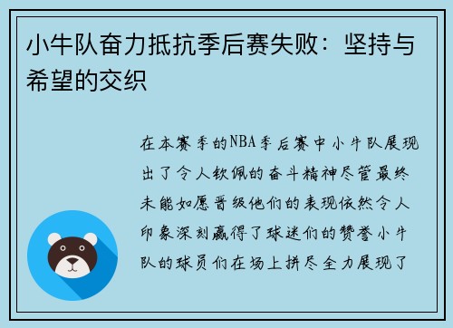 小牛队奋力抵抗季后赛失败：坚持与希望的交织