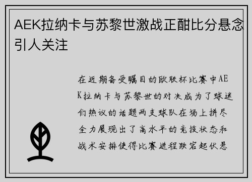 AEK拉纳卡与苏黎世激战正酣比分悬念引人关注