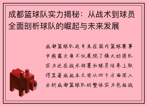 成都篮球队实力揭秘：从战术到球员全面剖析球队的崛起与未来发展