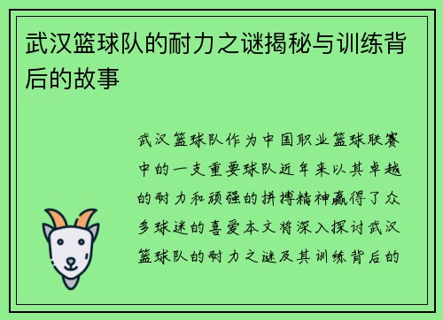 武汉篮球队的耐力之谜揭秘与训练背后的故事
